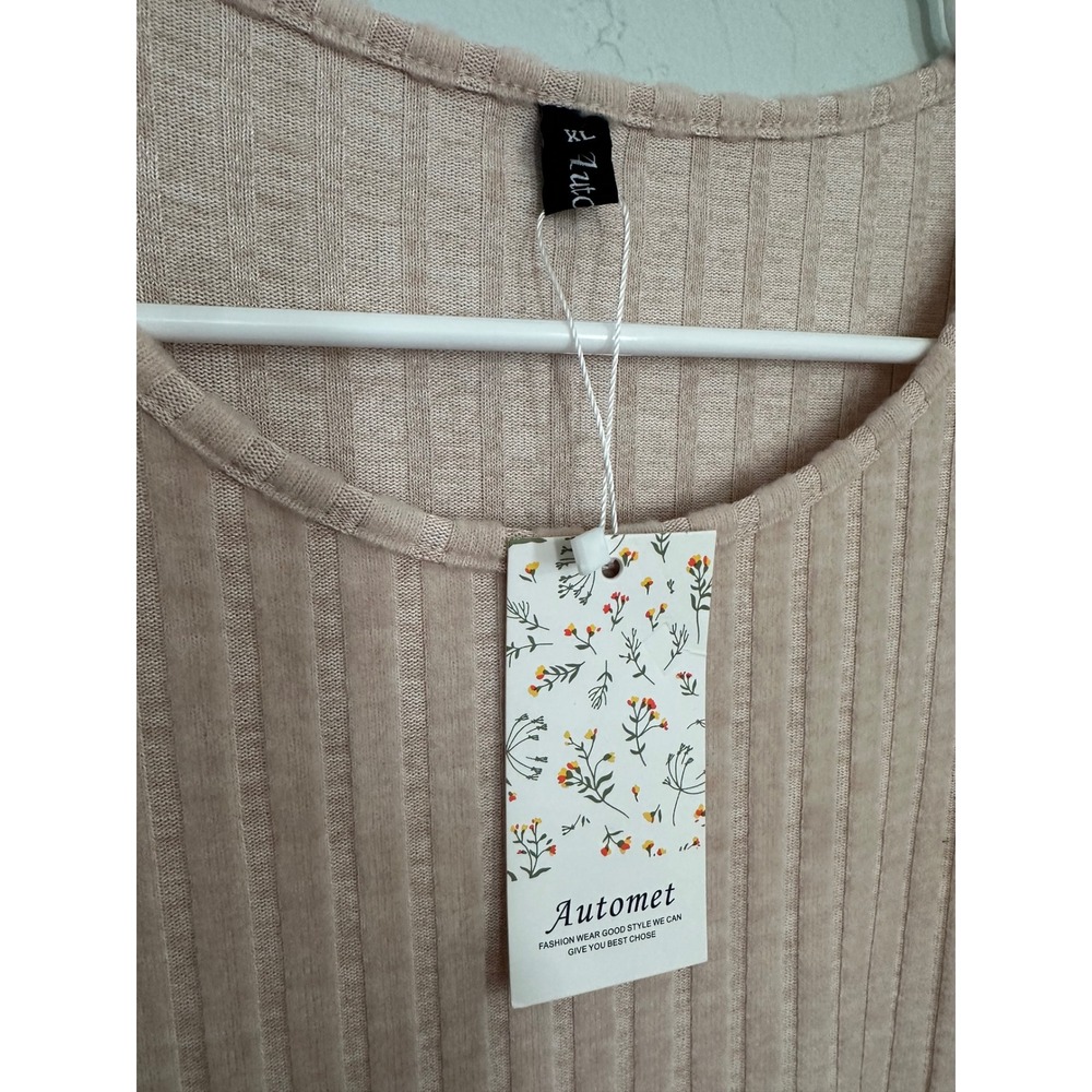 NWT Automet Women's Beige Ribbed Knit Short Sleeve Tunic Top XL‎ - Picture 3 of 7